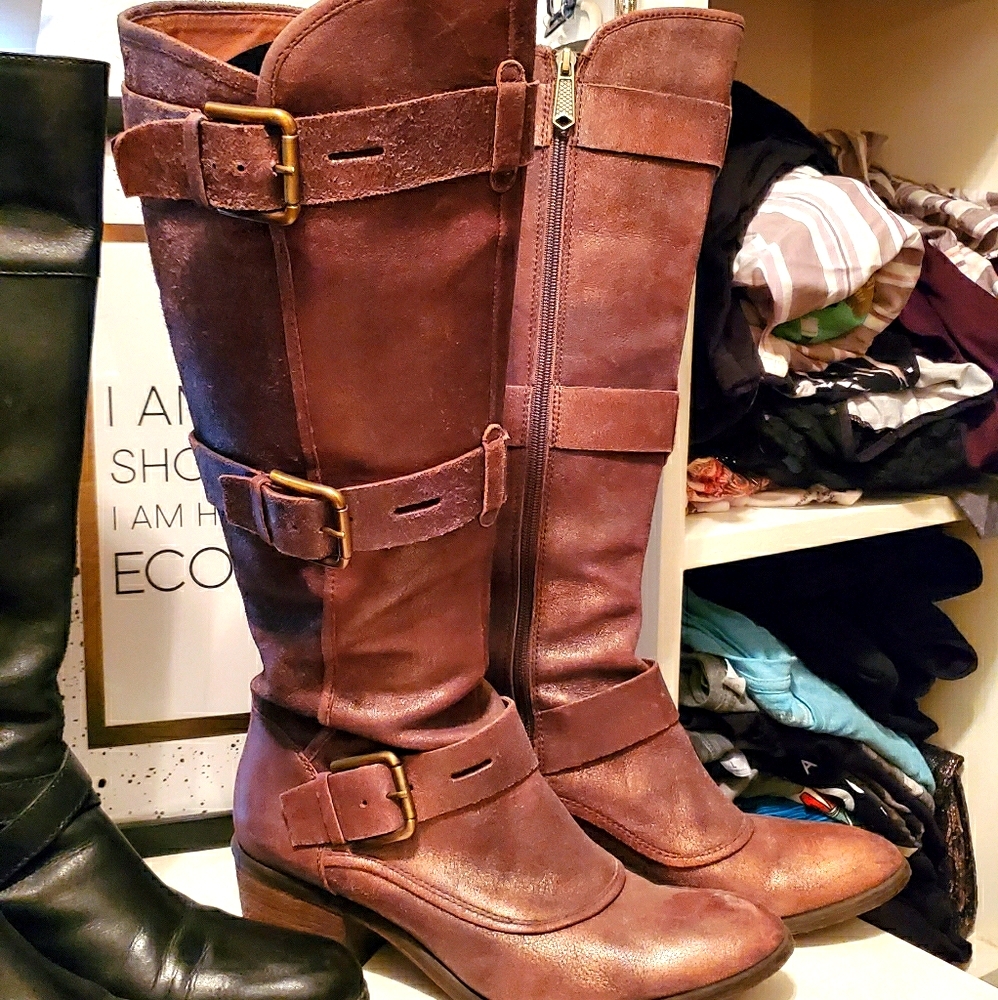 Donald J. Pliner bronzed brown heeled boots
